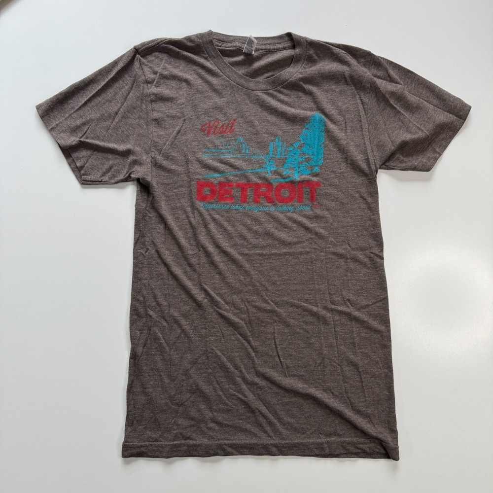 VISIT DETROIT Artist Graphic Print T-Shirt Unisex Small American Apparel Tee USA